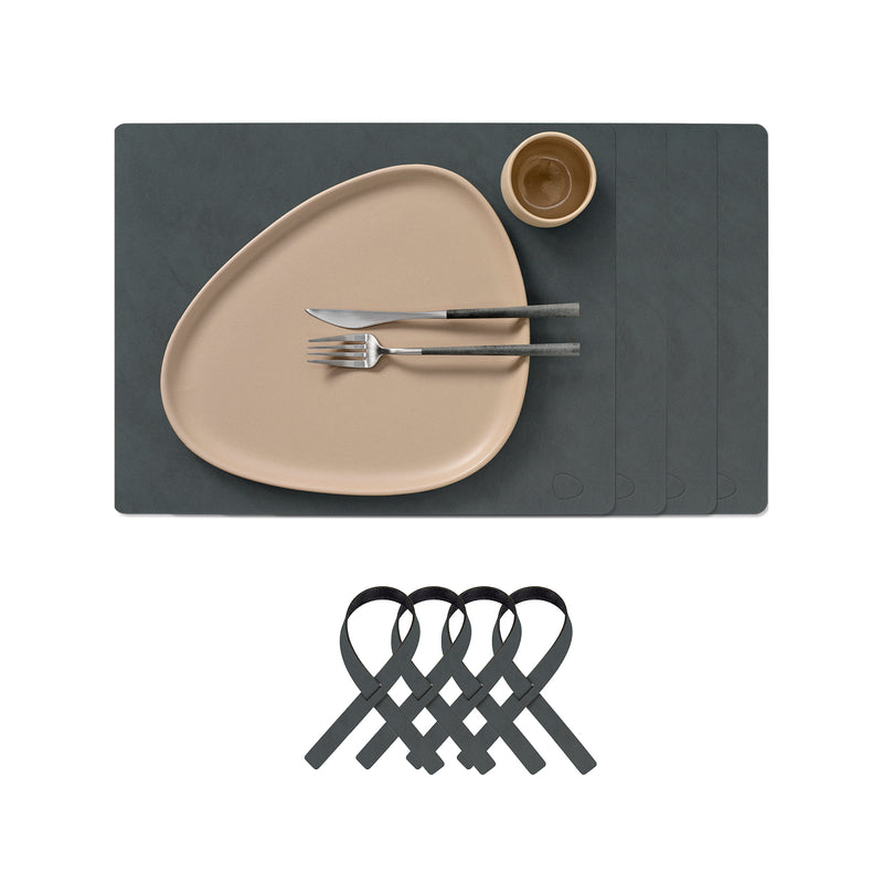 Lind DNA - Tischset Square Geschenkset | 4 Tischsets + 4 Serviettenringe / Nupo anthrazit