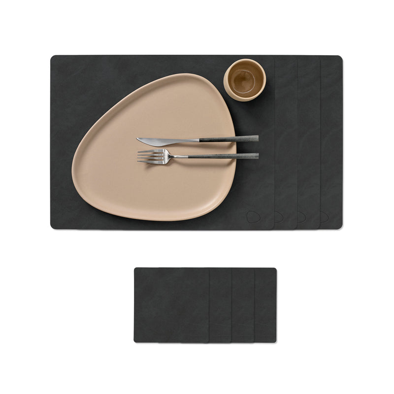 Lind DNA - Tischset Square Geschenkset | 4 Tischsets + 4 Glasuntersetzer / Nupo schwarz