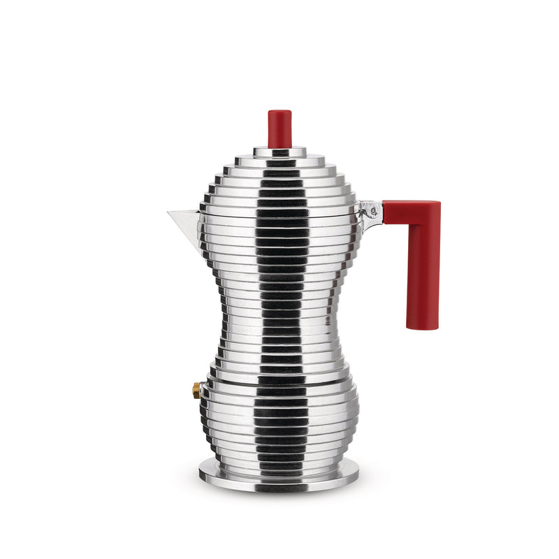 Alessi - Pulcina Espressokocher | 15 cl / silber/rot