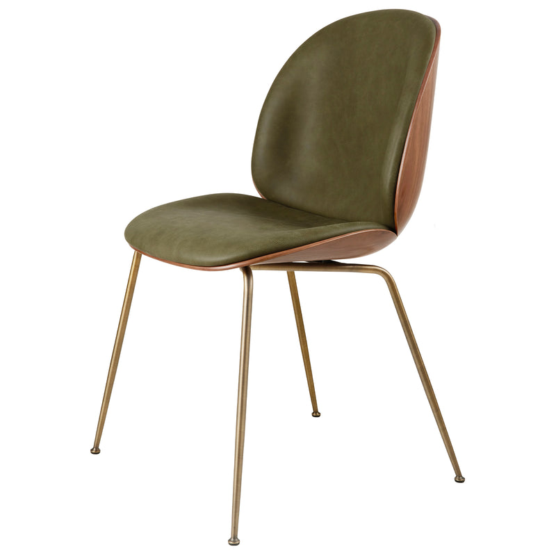 Gubi - Beetle Stuhl 3D Veneer | Gubi Soft Leather Army / Messing antique