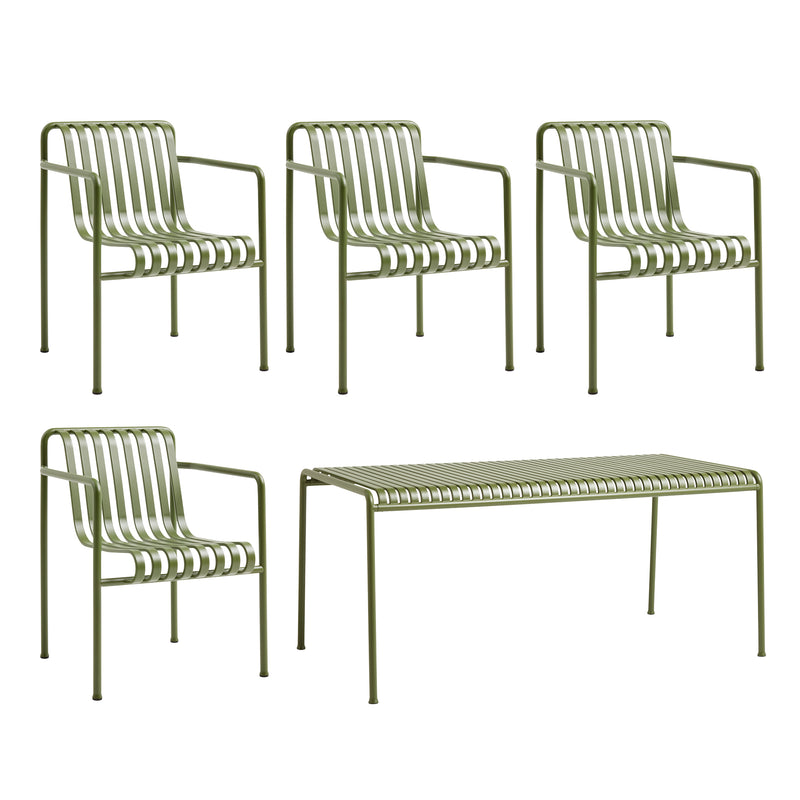 HAY - Palissade Tisch + 4x Dining Armchair | olive