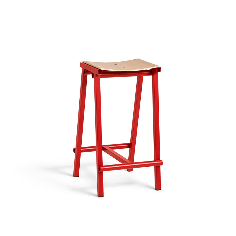 HAY - Taburete 8 Barhocker | niedrig / signal red / Eiche natur