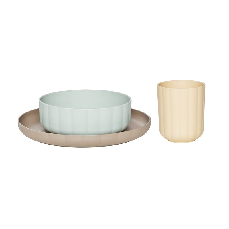 OYOY Mini - Pullo Kindergeschirr-Set | pale mint/vanilla/taupe