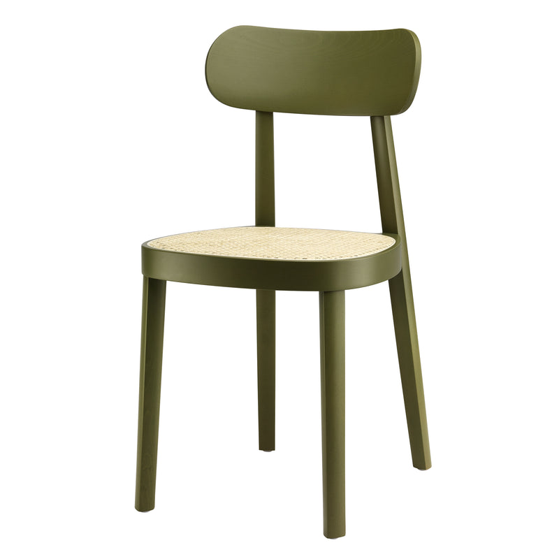 Thonet - 118 Stuhl | Buche olivgrün gebeizt / Single / Rohrgeflecht