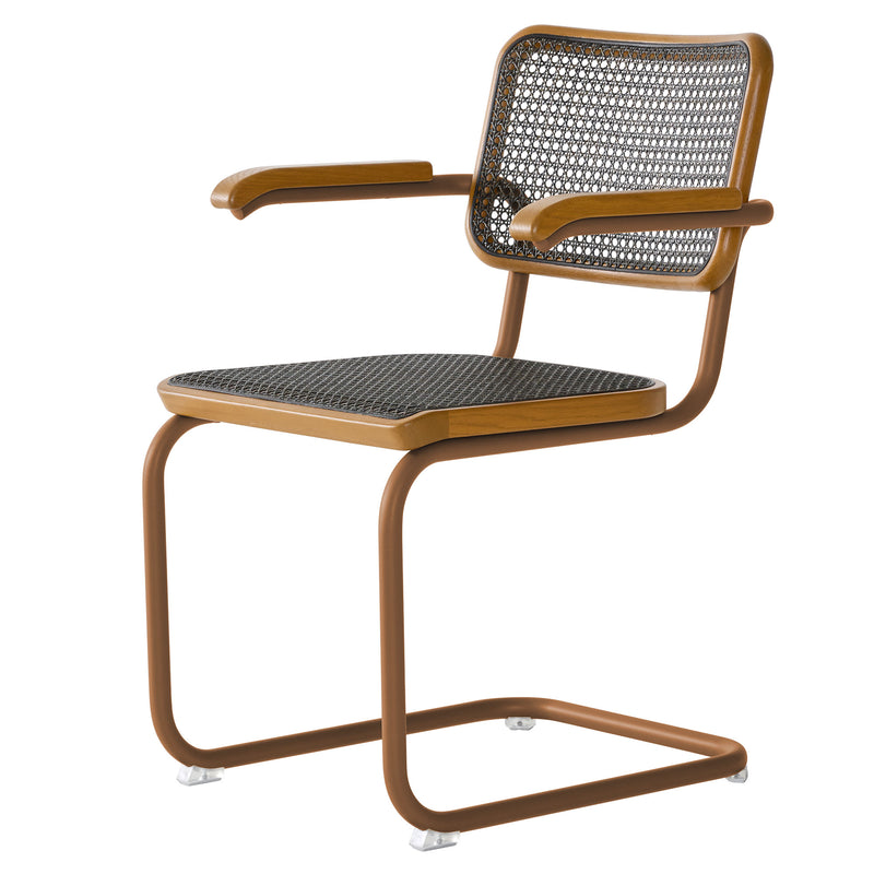 Thonet - S 64 V Freischwinger | Geflecht dark / Eiche gebeizt / berstein