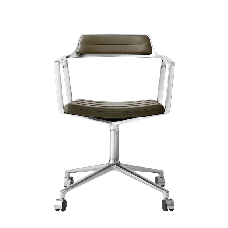 Vipp - 452 Drehstuhl | Rollen / Leder bosco grün / Aluminium poliert