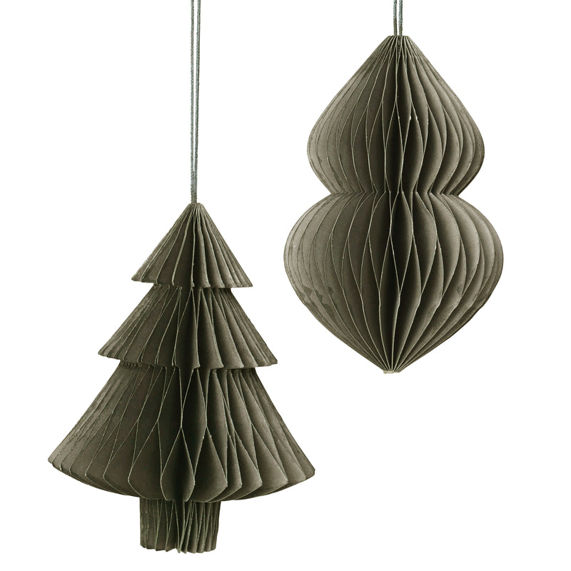 Broste Copenhagen - Christmas Mix Deko-Anhänger | 2er-Set (Tannenbaum & Zapfen) / Ø 13 x H 13 cm / thyme