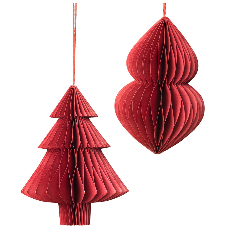 Broste Copenhagen - Christmas Mix Deko-Anhänger | 2er-Set (Tannenbaum & Zapfen) / Ø 13 x H 13 cm / pompeian red