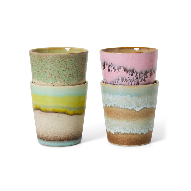 HKliving - 70's Kaffeebecher | 4er-Set / 230 ml / pop art