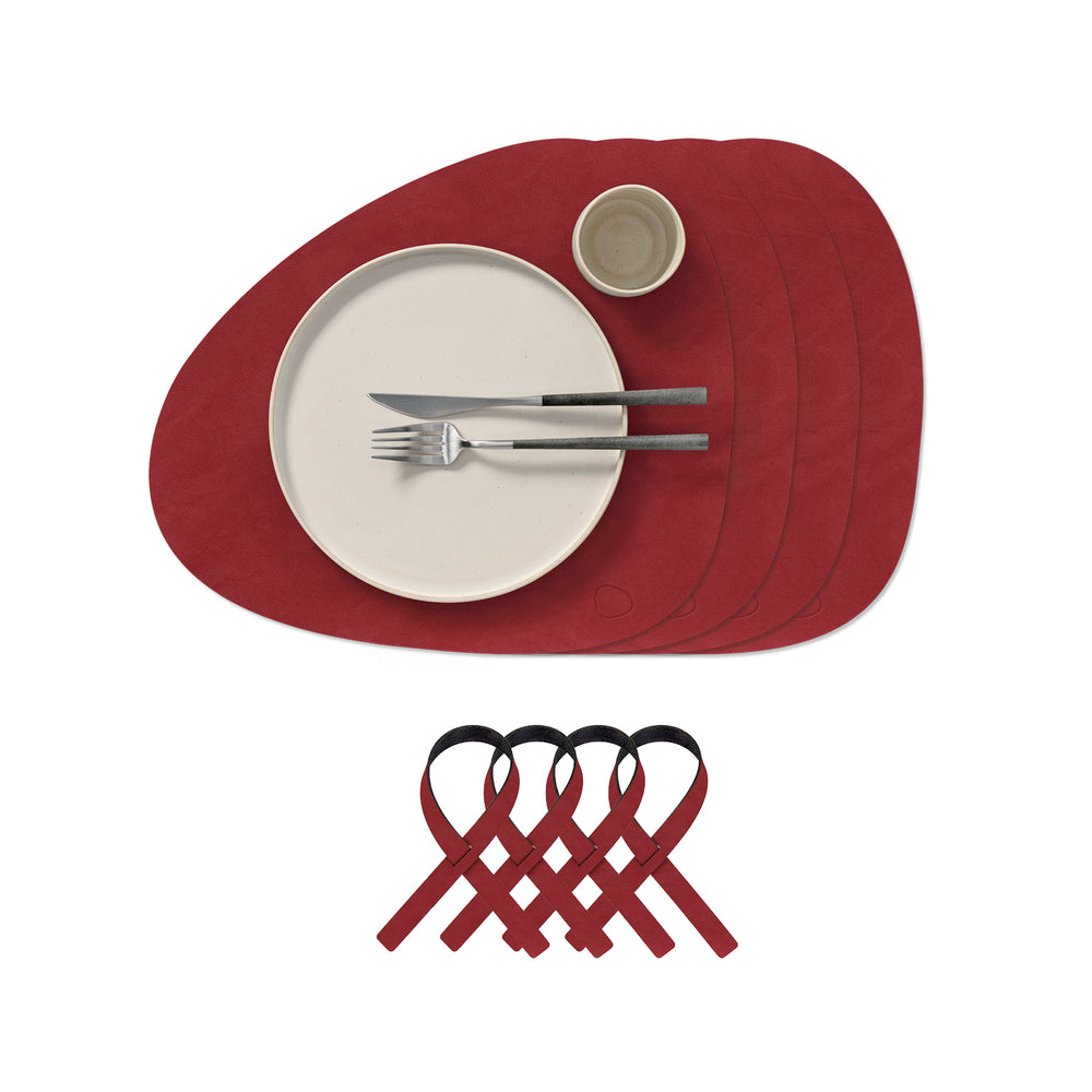 Lind DNA - Tischset Curve Geschenkset | 4 Tischsets + 4 Serviettenringe / Nupo rot