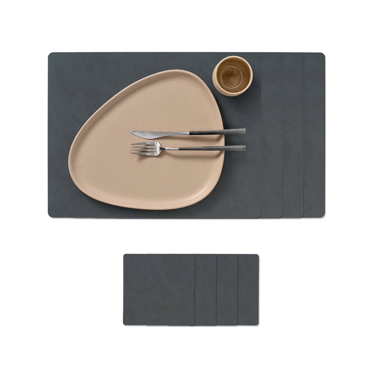 Lind DNA - Tischset Square Geschenkset | 4 Tischsets + 4 Glasuntersetzer / Nupo anthrazit