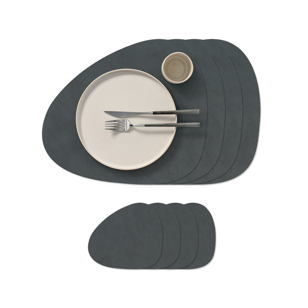 Lind DNA - Tischset Curve Geschenkset | 4 Tischsets + 4 Glasuntersetzer / Nupo anthrazit
