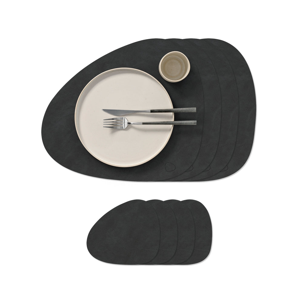 Lind DNA - Tischset Curve Geschenkset | 4 Tischsets + 4 Glasuntersetzer / Nupo schwarz