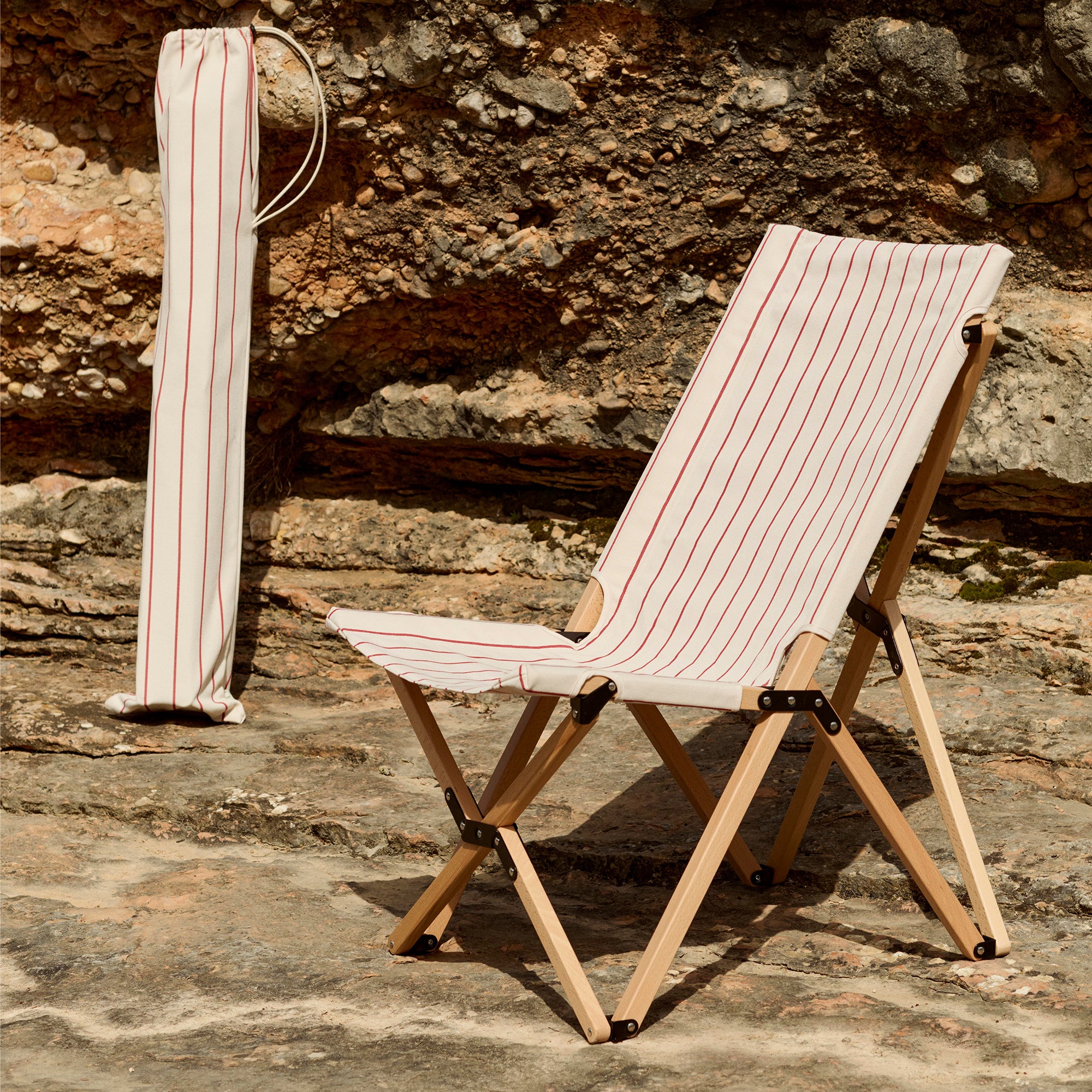 HAY - Outdoor Market Klappstuhl | beige with red stripe