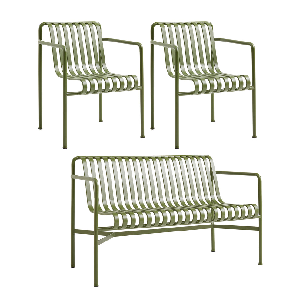 HAY - Palissade Dining Bench + 2x Dining Armchair | olive