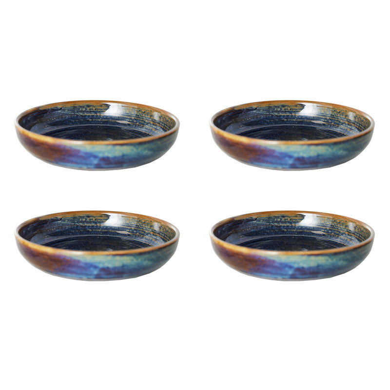 HKliving - Chef Ceramics Tiefer Teller (4er-Set) | Ø 19,3 cm / rustic blau