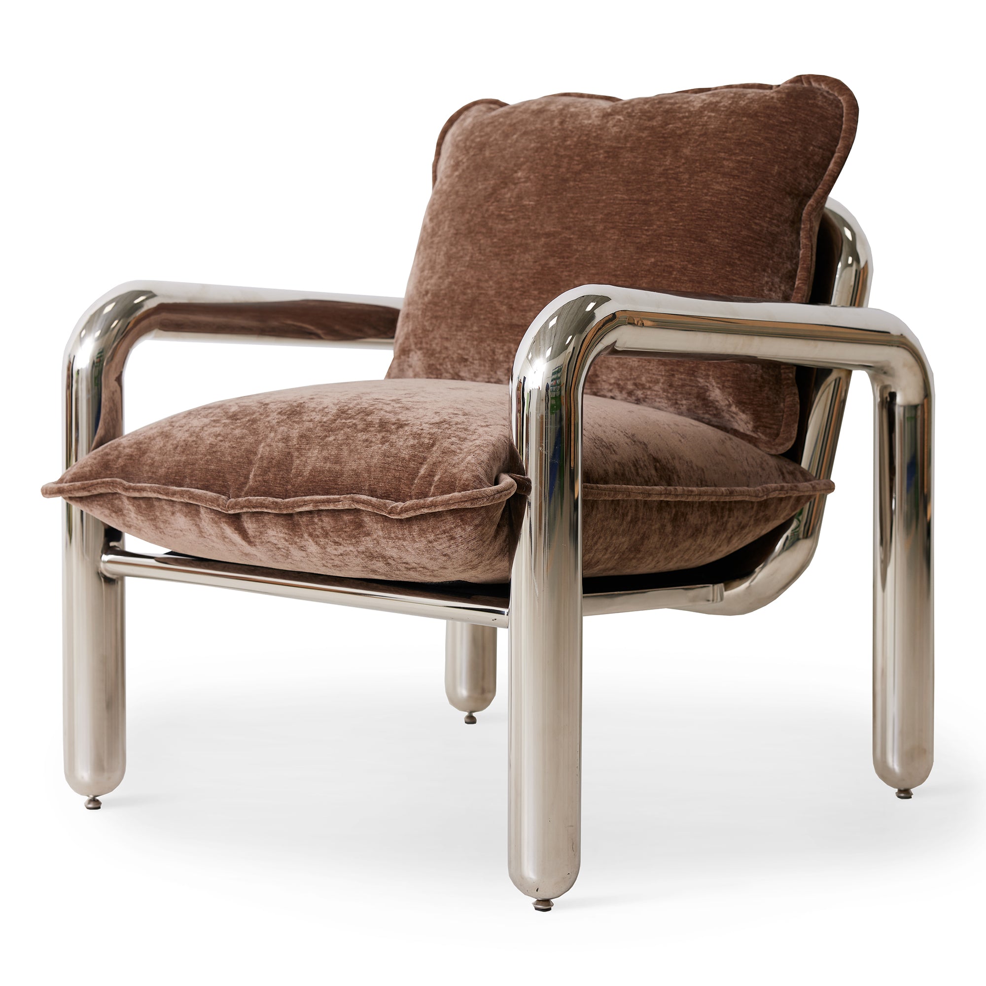 HKliving - Chrom- Loungesessel | samtbraun