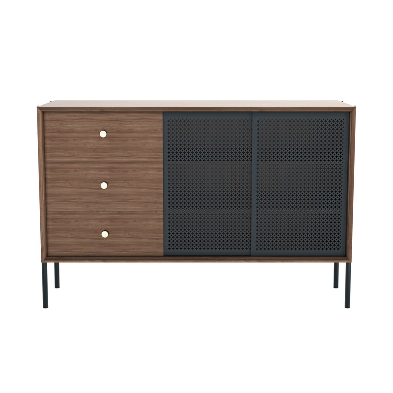 Hartô - Gabin Sideboard mit Schublade | hoch / Walnuss natur/schiefergrau