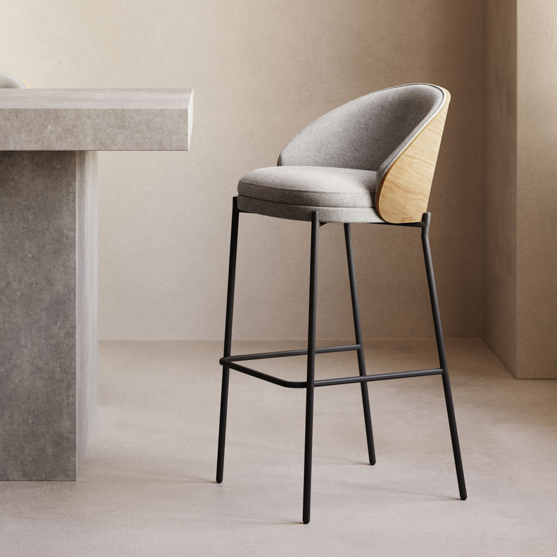 Kave Home - Eamy Barhocker | Hellgrau / Esche natur