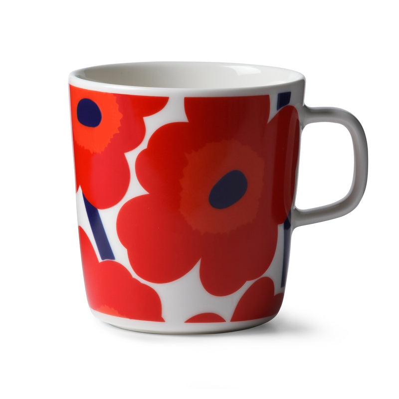 Marimekko - Oiva Unikko Becher mit Henkel | 400 ml / weiß/rot