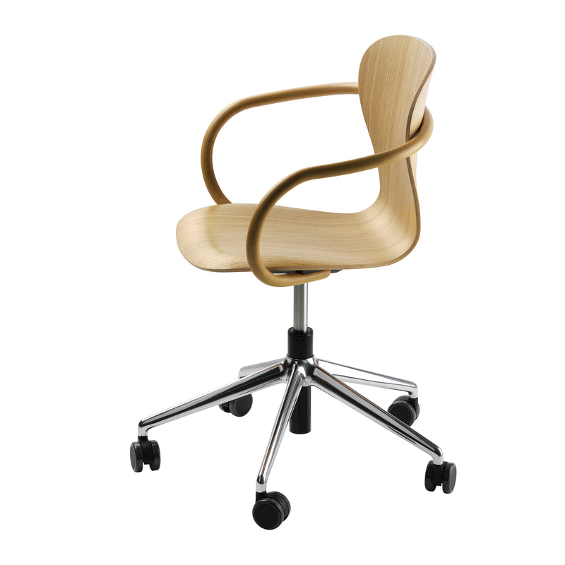 Thonet - S 220 FDRW Drehstuhl mit Rollen | Eiche / Aluminium poliert