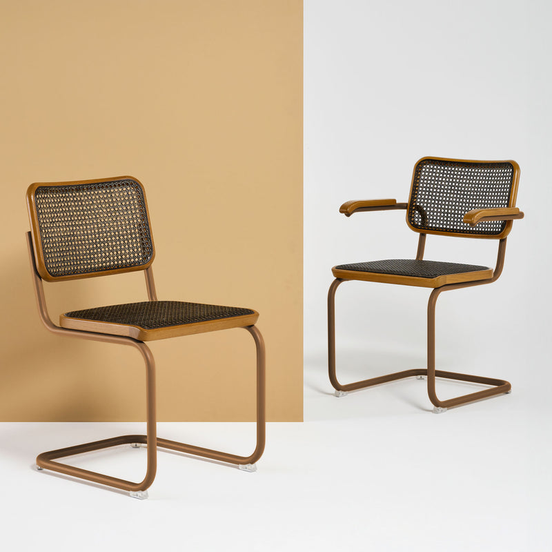 Thonet - S 64 V Freischwinger | Geflecht dark / Eiche gebeizt / berstein