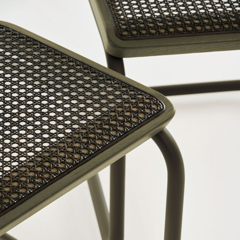 Thonet - S 64 V Freischwinger | Geflecht dark / Eiche gebeizt / salbeigrün