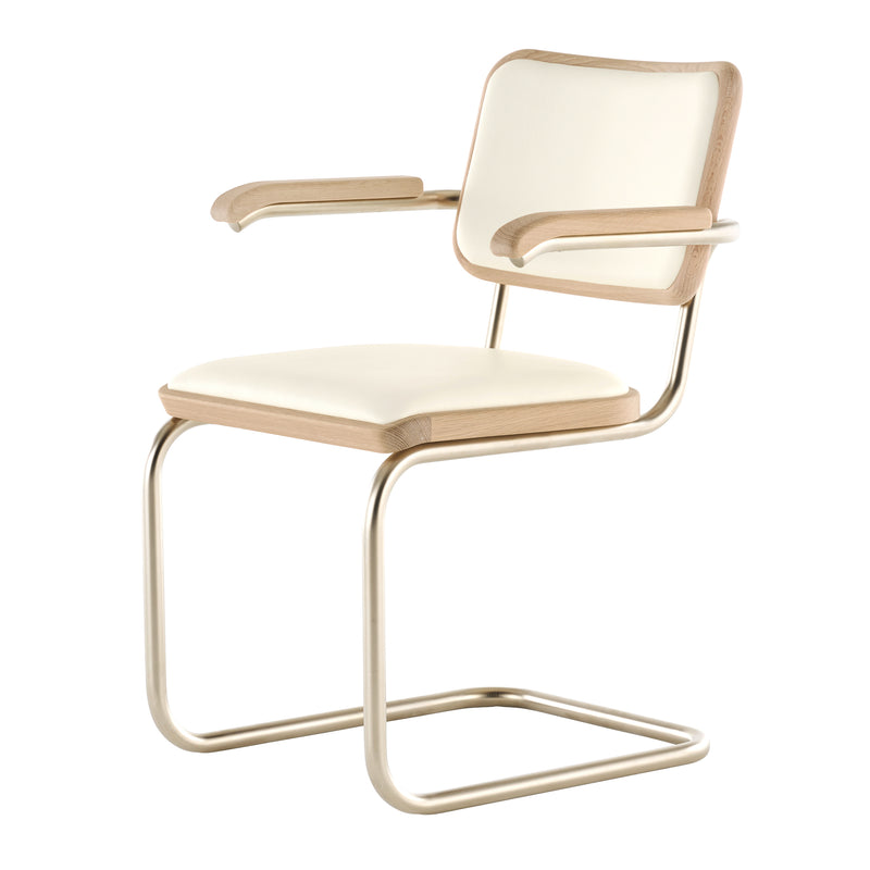 Thonet - JS. THONET by Jil Sander S 64 Freischwinger | Leder alabaster white / Eiche weiß pegmentiert / Nickelsilver