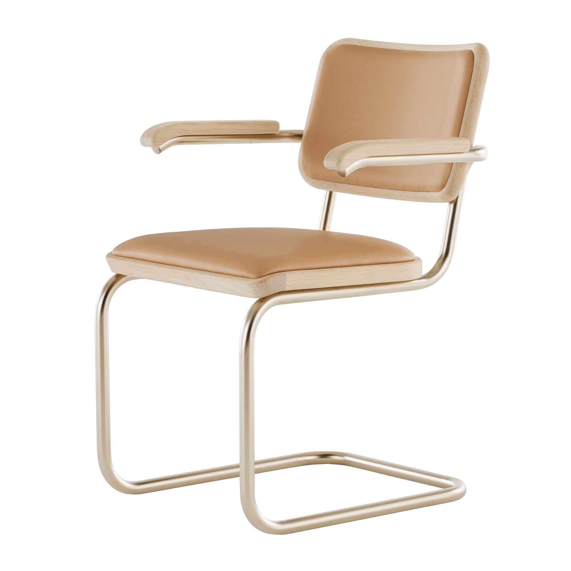 Thonet - JS. THONET by Jil Sander S 64 Freischwinger | Leder light caramel / Eiche weiß pegmentiert / Nickelsilver