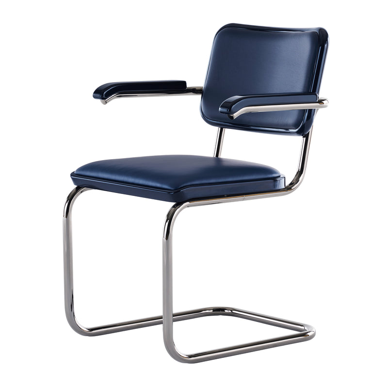 Thonet - JS. THONET by Jil Sander S 64 Freischwinger | Leder graphite blue / high-gloss graphite blue / Glossy Titan