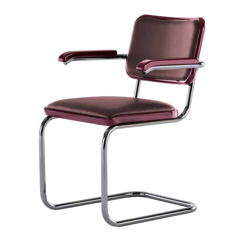 Thonet - JS. THONET by Jil Sander S 64 Freischwinger | Leder graphite ruby red / high-gloss graphite ruby red / Glossy Titan