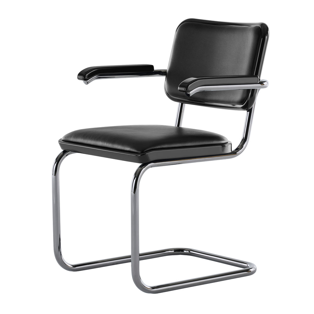 Thonet - JS. THONET by Jil Sander S 64 Freischwinger | Leder graphite black / high-gloss graphite black / Glossy Titan