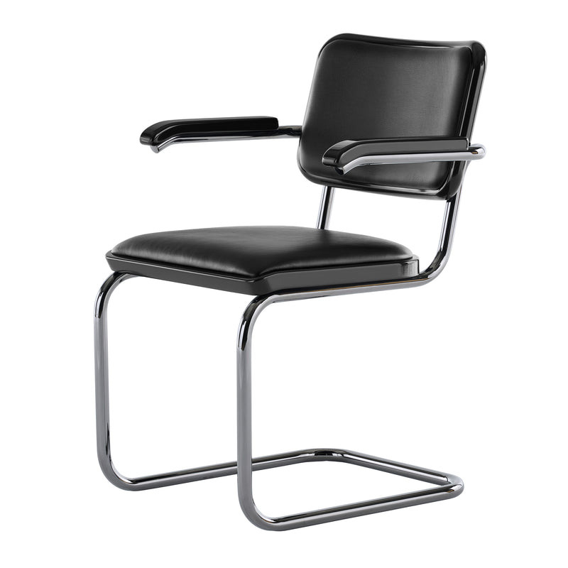 Thonet - JS. THONET by Jil Sander S 64 Freischwinger | Leder graphite black / high-gloss graphite black / Glossy Titan