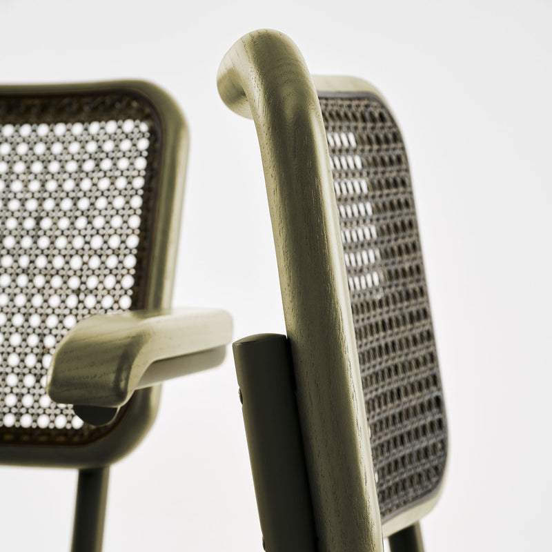 Thonet - S 64 V Freischwinger | Geflecht dark / Eiche gebeizt / salbeigrün