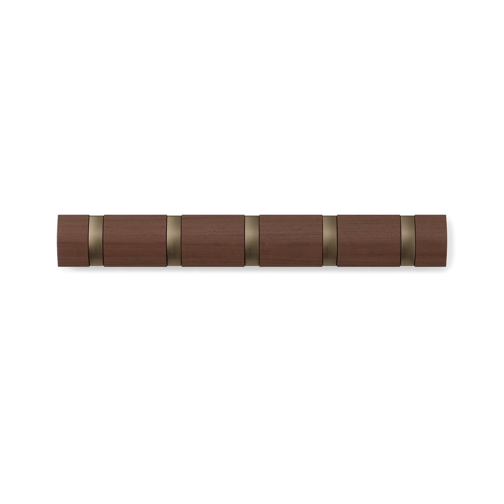 Umbra - Flip Hook 5er Garderobenleiste | Walnuss/warm gold