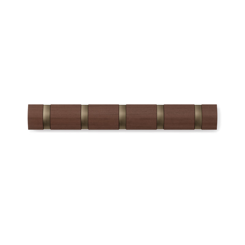 Umbra - Flip Hook 5er Garderobenleiste | Walnuss/warm gold