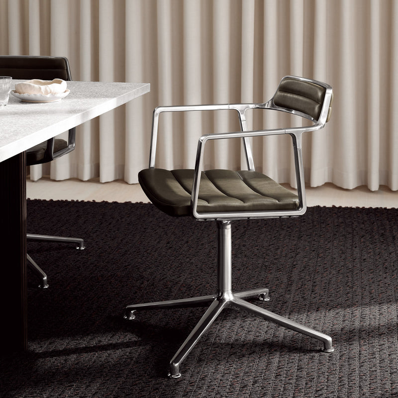 Vipp - 452 Drehstuhl | Gleiter / Leder bosco grün / Aluminium poliert