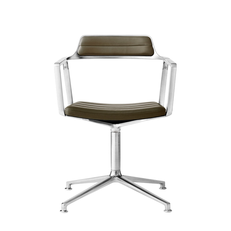 Vipp - 452 Drehstuhl | Gleiter / Leder bosco grün / Aluminium poliert