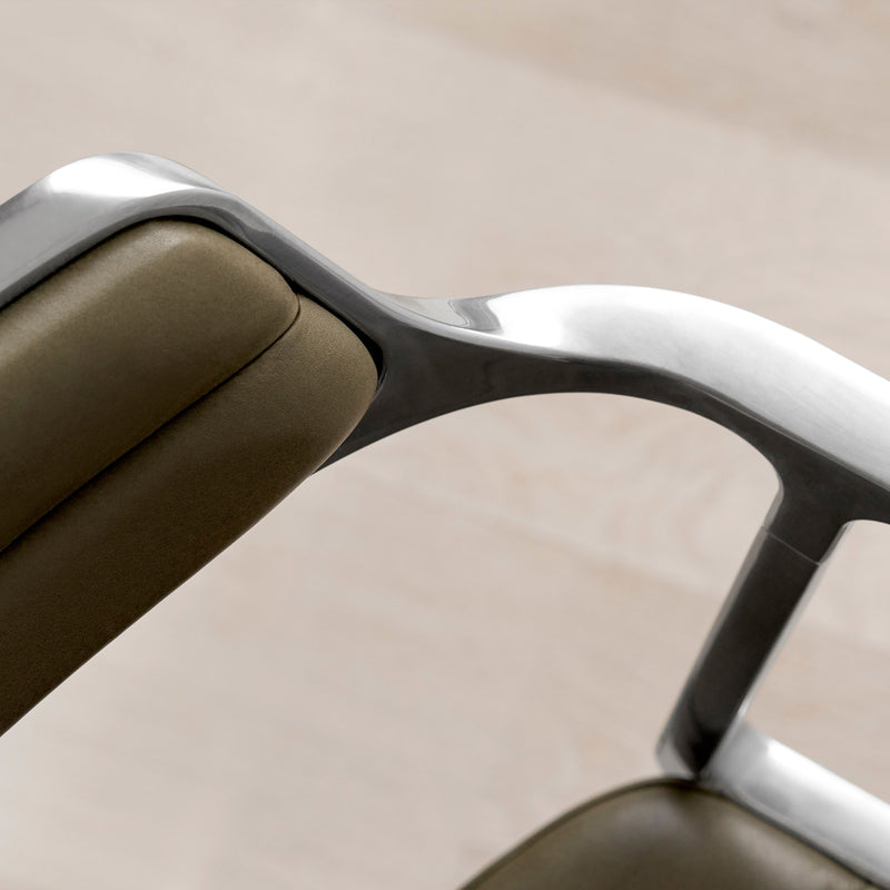Vipp - 452 Drehstuhl | Rollen / Leder bosco grün / Aluminium poliert