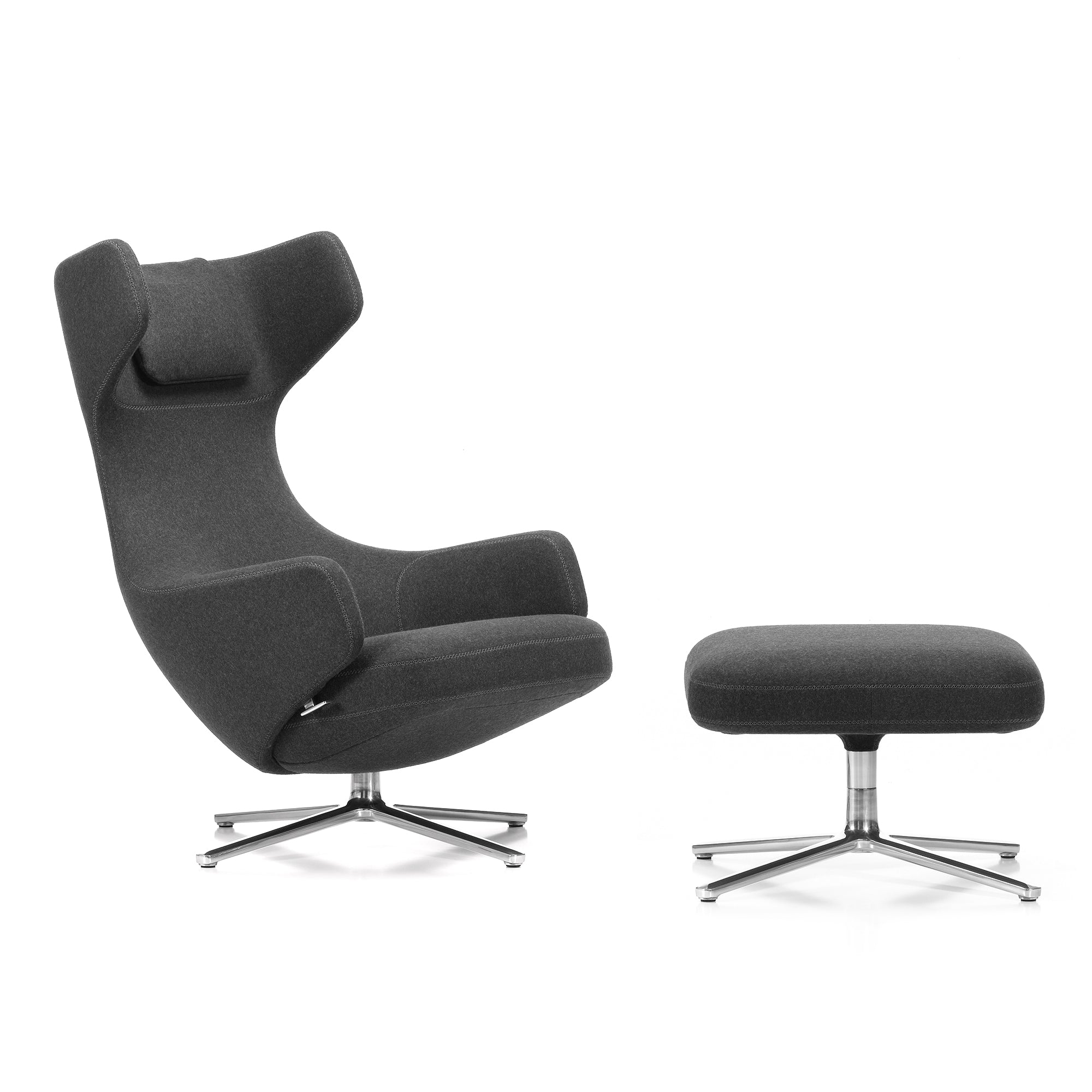 Vitra - Grand Repos Sessel und Ottoman | Cosy 2 classic grey (10) (Kreuzstichnaht)