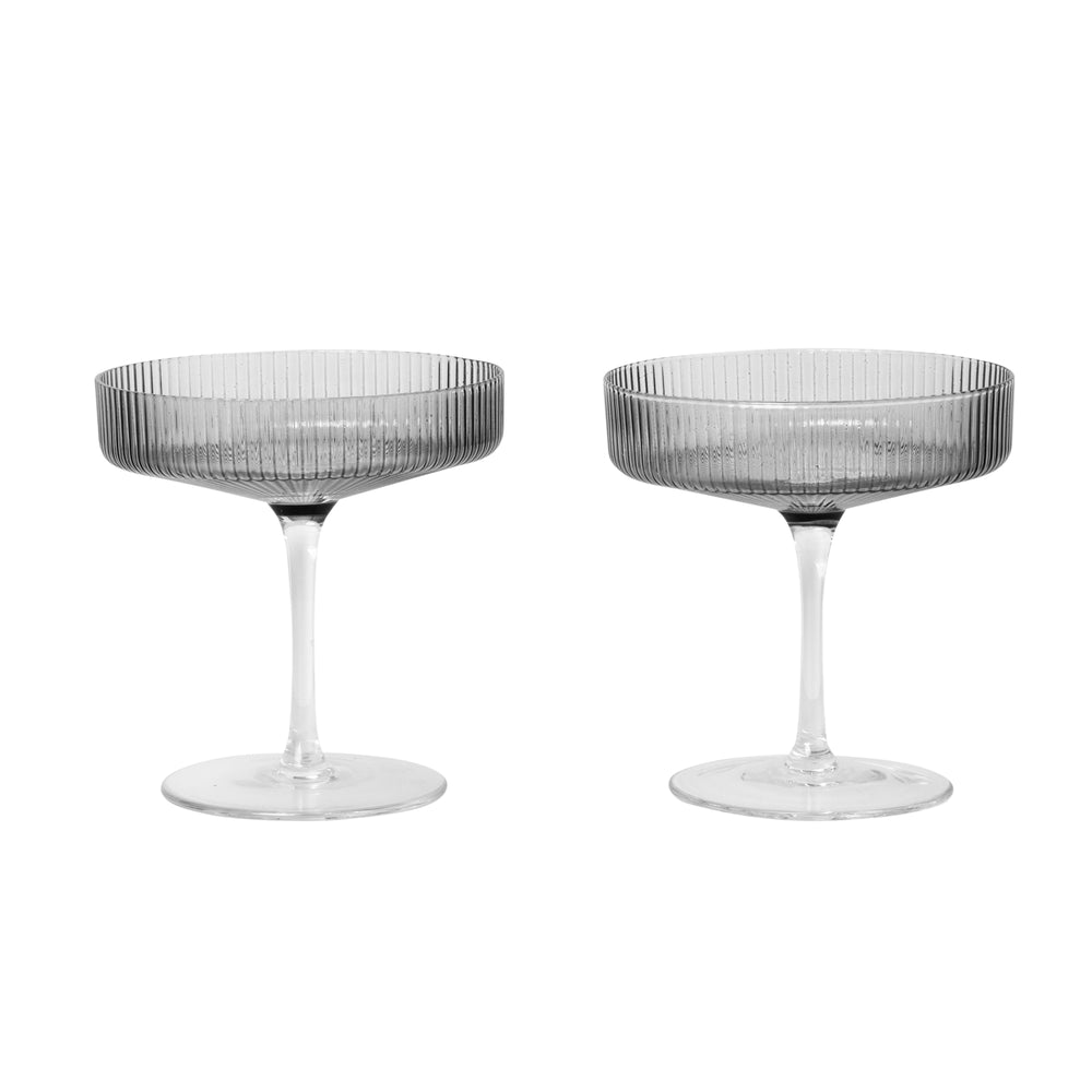 Ferm Living - Ripple Champagnerglas (2er-Set) | smoked grey